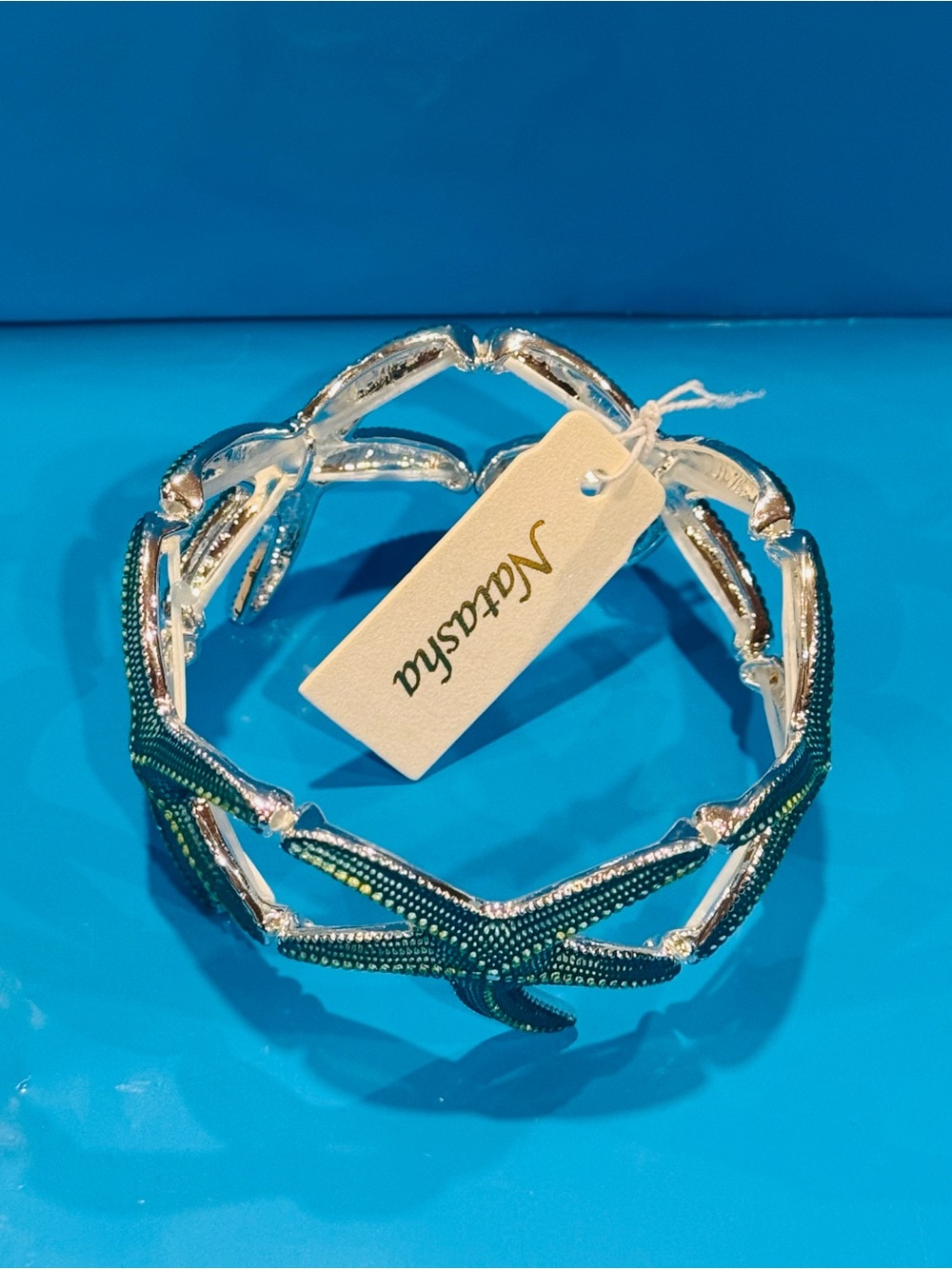 NWT Natasha Coastal Teal Starfish Bracelet with Green Accents